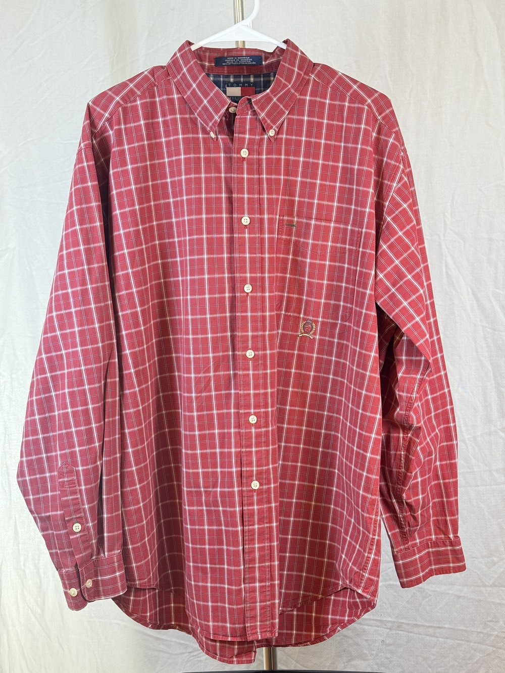 Tommy Hilfiger Red Windowpane Plaid Button-Down Shirt sz Lg